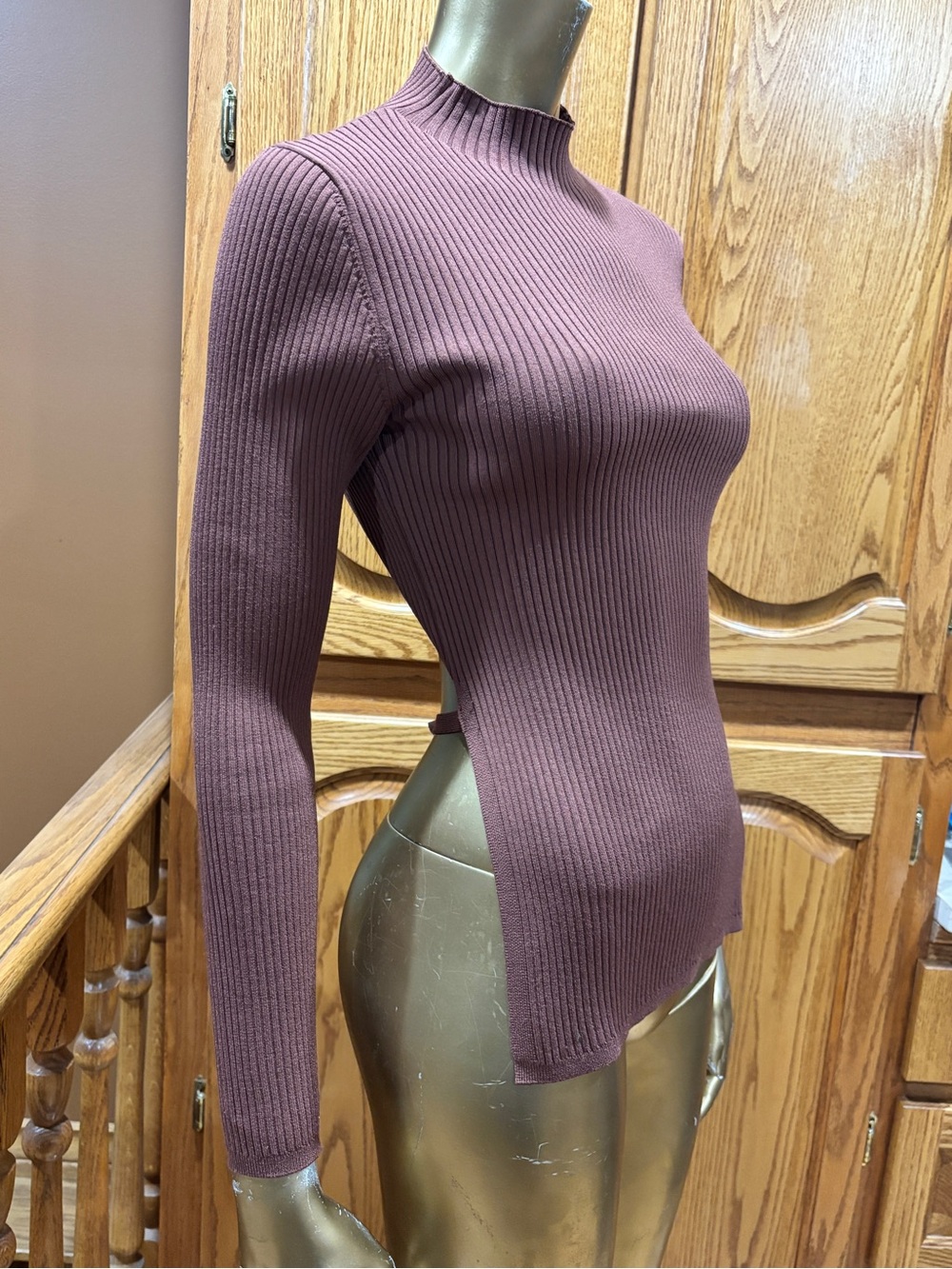 Babaton. skulpt knit tie- back sweater in a mauve color